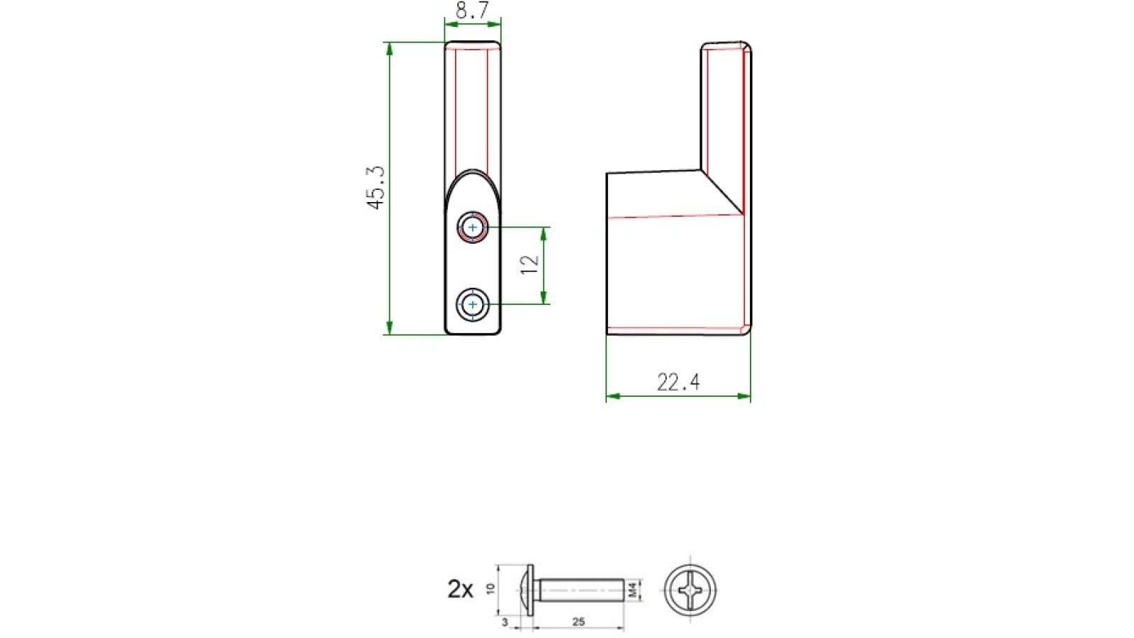 Haken Hemmoor Metall - Chrom glänzend galvanisiert - 45 mm lang  vor weißem Hintergrund
