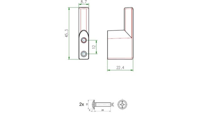 Haken Hemmoor Metall - Rosa seiden glänzend Pulverbeschichtung - 45 mm lang  vor weißem Hintergrund