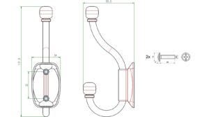 Haken Liederbach Metall - Schwarz seidenmatt Pulverbeschichtung - 61 mm lang  vor weißem Hintergrund