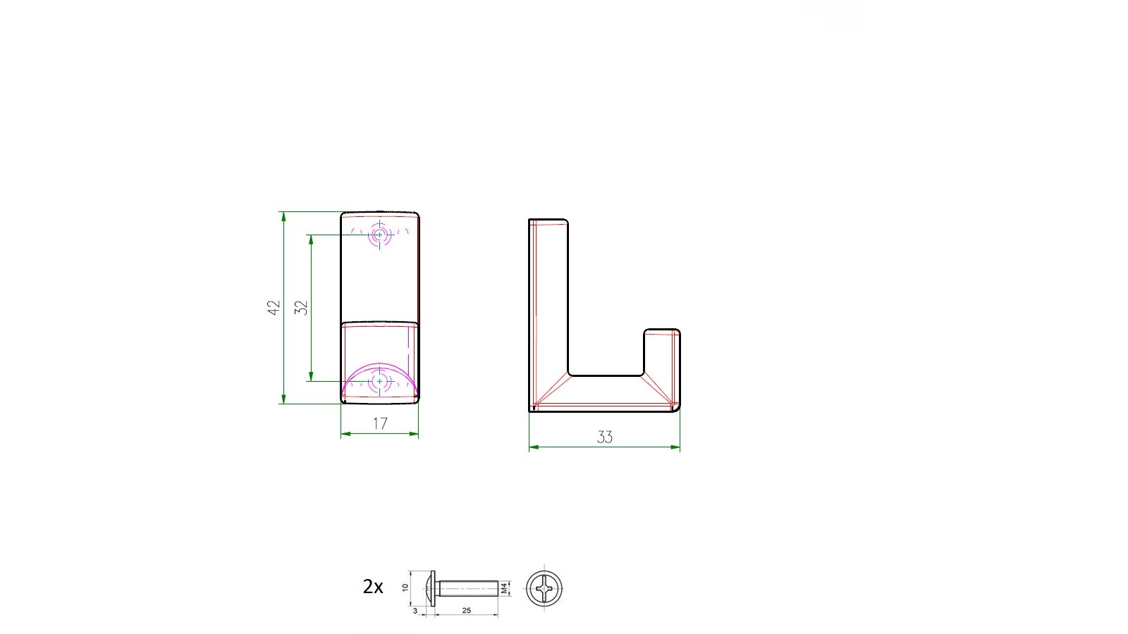 Haken March Metall - Schwarz Struktur Pulverbeschichtung - 33 mm lang  vor weißem Hintergrund