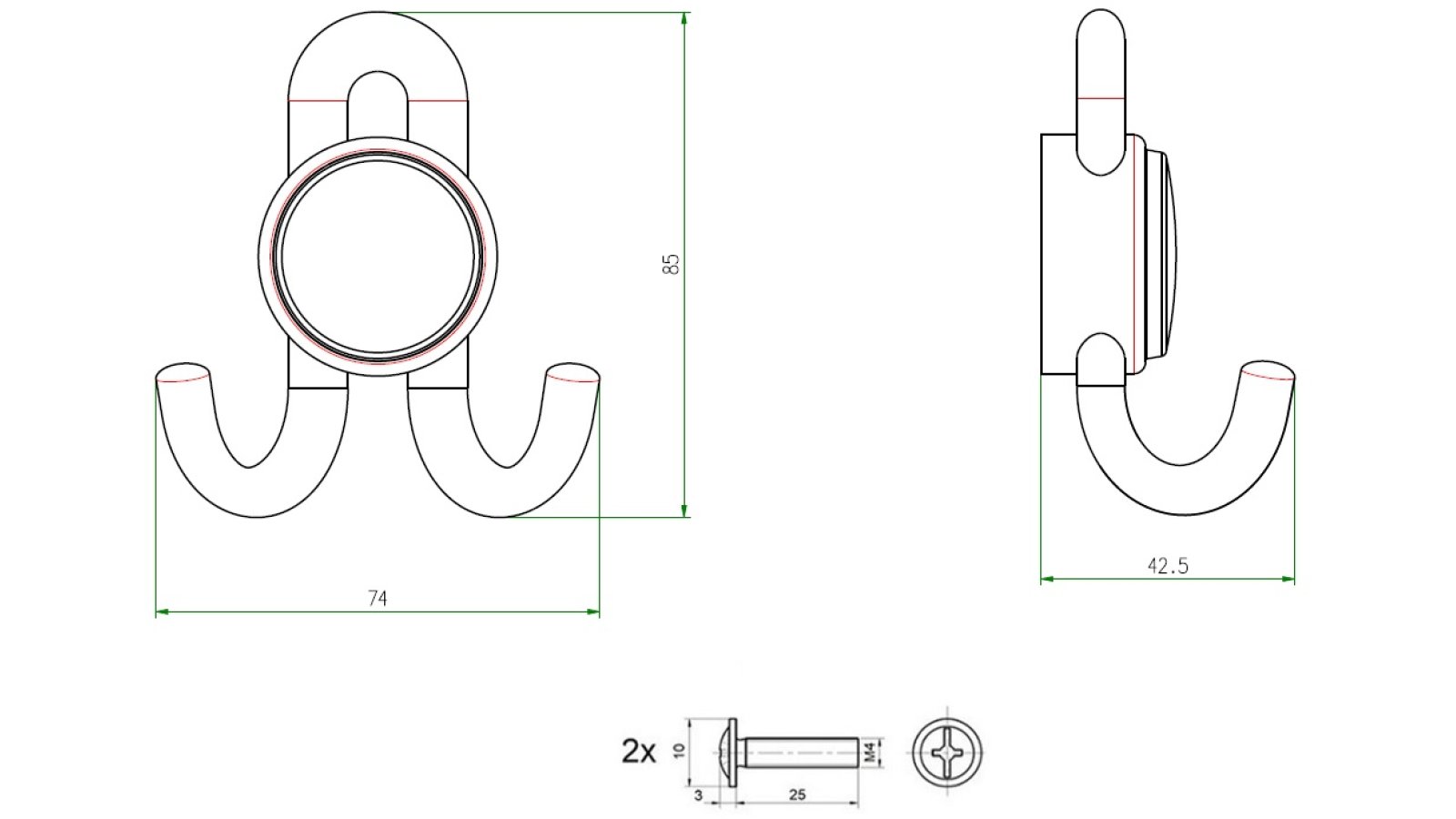 Haken Memmelsdorf Metall - Schwarz matt Pulverbeschichtung - 74 mm lang  vor weißem Hintergrund