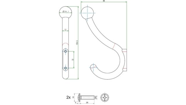 Haken Osthofen Metall - Schwarz Struktur Pulverbeschichtung - 139 mm lang  vor weißem Hintergrund