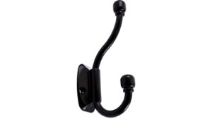 Haken Pullach Metall - Schwarz seidenmatt Pulverbeschichtung - 61 mm lang  vor weißem Hintergrund