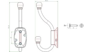 Haken Pullach Metall - Schwarz seidenmatt Pulverbeschichtung - 61 mm lang  vor weißem Hintergrund