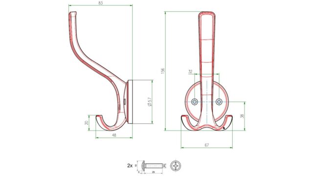 Haken Reinfeld Metall - Schwarz Struktur Pulverbeschichtung - 156 mm lang  vor weißem Hintergrund