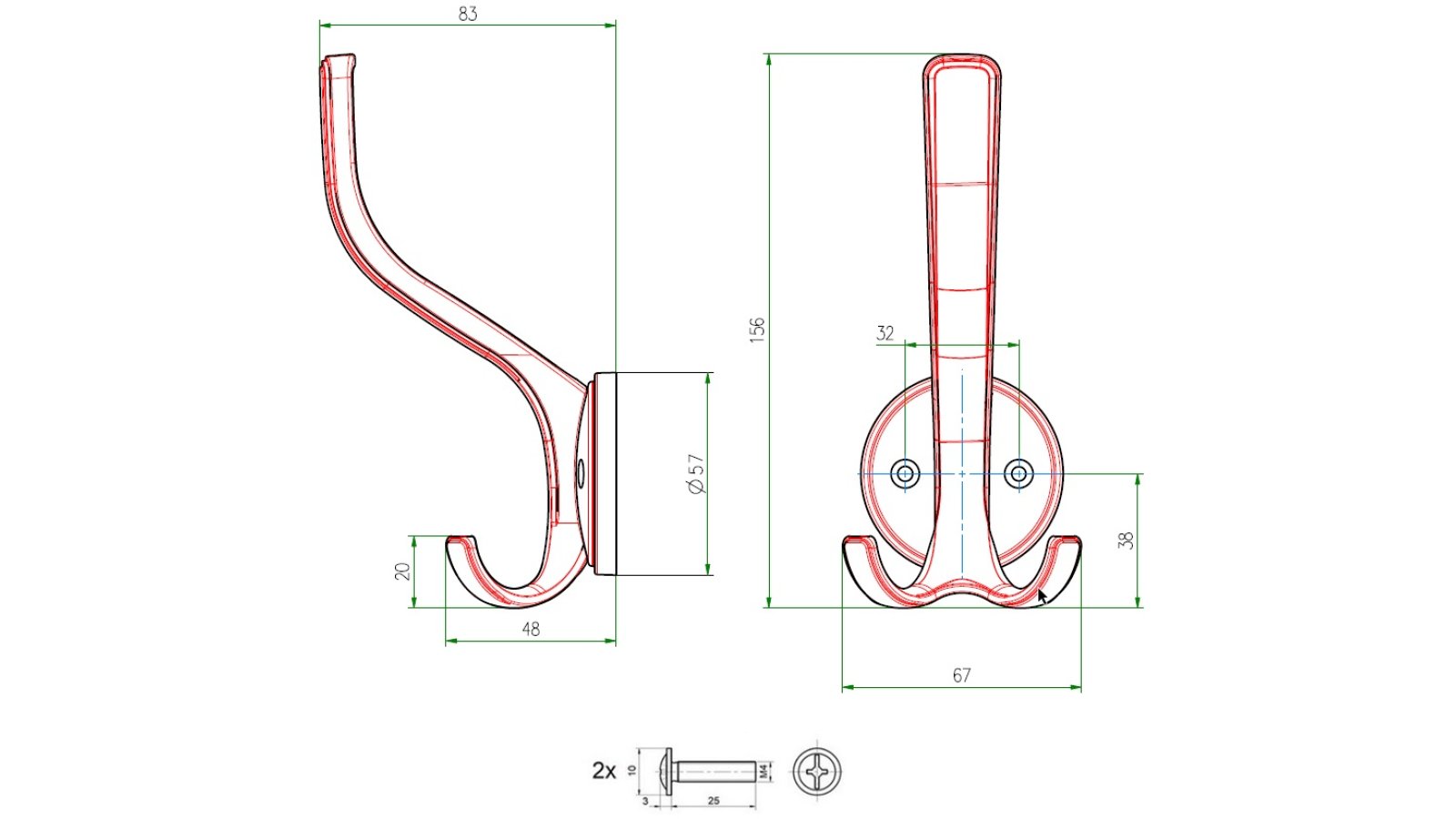Haken Reinfeld Metall - Schwarz Struktur Pulverbeschichtung - 156 mm lang  vor weißem Hintergrund