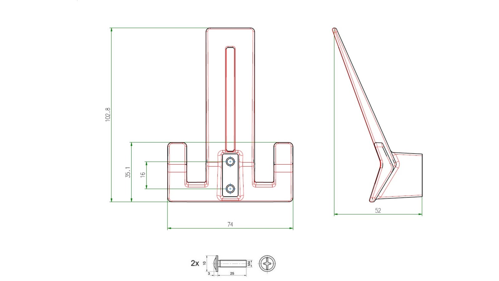 Haken Seeland Metall - Schwarz seidenmatt Pulverbeschichtung - 103 mm lang  vor weißem Hintergrund