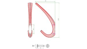 Haken Teuchern Metall - Weiß seidenmatt Pulverbeschichtung - 70 mm lang  vor weißem Hintergrund