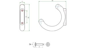 Haken Urbach Metall - Weiß seidenmatt Pulverbeschichtung - 68 mm lang  vor weißem Hintergrund