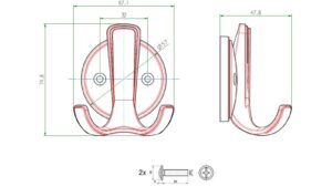 Haken Vetschau Metall - Schwarz Struktur Pulverbeschichtung - 75 mm lang  vor weißem Hintergrund