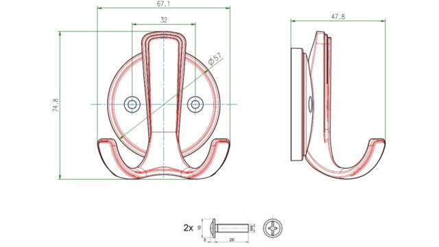 Haken Vetschau Metall - Schwarz Struktur Pulverbeschichtung - 75 mm lang  vor weißem Hintergrund
