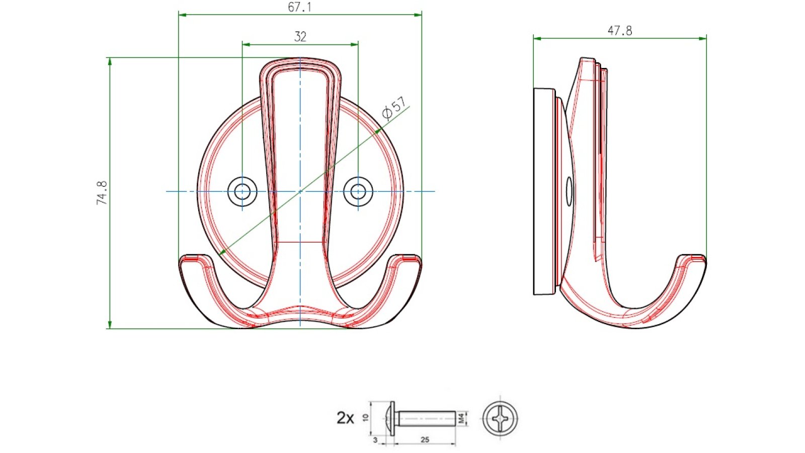 Haken Vetschau Metall - Schwarz Struktur Pulverbeschichtung - 75 mm lang  vor weißem Hintergrund