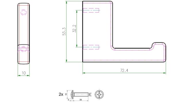 Haken Zwenkau Metall - Schwarz matt Pulverbeschichtung - 72 mm lang  vor weißem Hintergrund