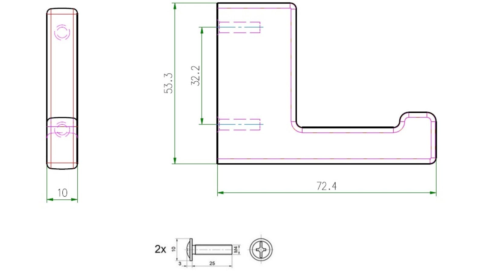 Haken Zwenkau Metall - Schwarz matt Pulverbeschichtung - 72 mm lang  vor weißem Hintergrund