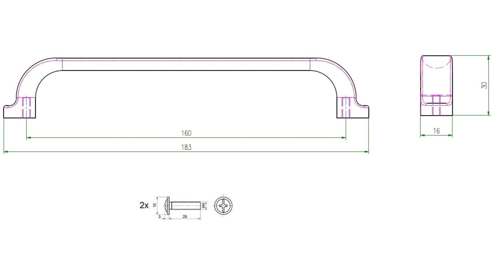 Griff Bismark Metall - Schwarz seidenmatt Pulverbeschichtung - 183 mm lang  vor weißem Hintergrund