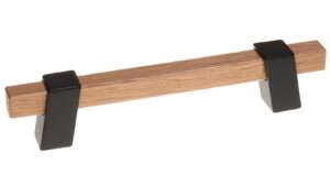 Griff Doberlug-Kirchhain Metall - Schwarz matt Pulverbeschichtung + Holz - 178 mm lang  vor weißem Hintergrund