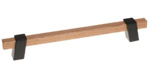 Griff Doberlug-Kirchhain Metall - Schwarz matt Pulverbeschichtung + Holz - 242 mm lang  vor weißem Hintergrund