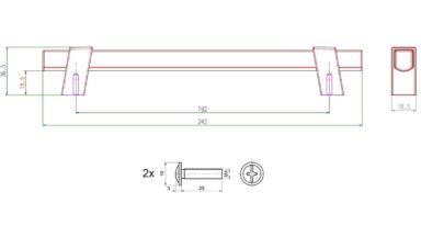 Griff Doberlug-Kirchhain Metall - Schwarz matt Pulverbeschichtung + Holz - 242 mm lang  vor weißem Hintergrund