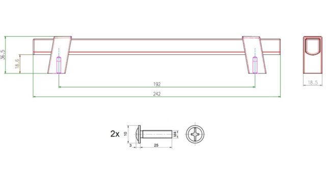 Griff Doberlug-Kirchhain Metall - Schwarz matt Pulverbeschichtung + Holz - 242 mm lang  vor weißem Hintergrund