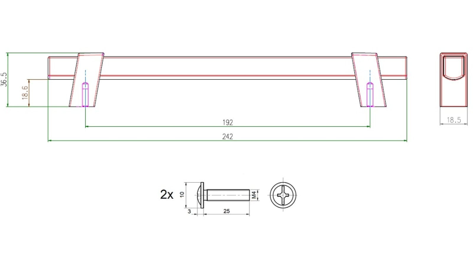 Griff Doberlug-Kirchhain Metall - Schwarz matt Pulverbeschichtung + Holz - 242 mm lang  vor weißem Hintergrund
