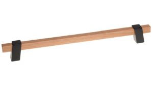 Griff Doberlug-Kirchhain Metall - Schwarz matt Pulverbeschichtung + Holz - 306 mm lang vor weißem Hintergrund