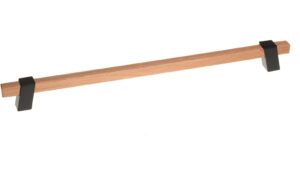 Griff Doberlug-Kirchhain Metall - Schwarz matt Pulverbeschichtung + Holz - 370 mm lang vor weißem Hintergrund