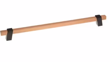 Griff Doberlug-Kirchhain Metall - Schwarz matt Pulverbeschichtung + Holz - 370 mm lang vor weißem Hintergrund