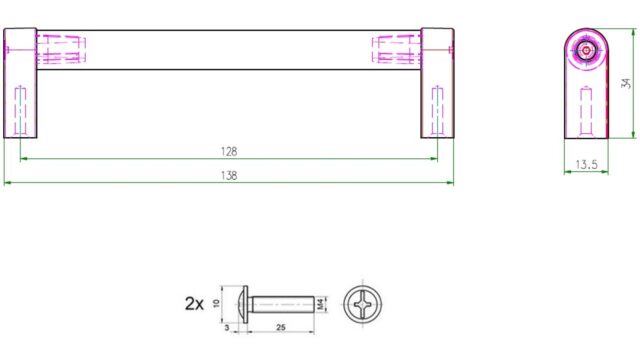 Griff Dörverden Metall - Schwarz matt Pulverbeschichtung - 138 mm lang  vor weißem Hintergrund