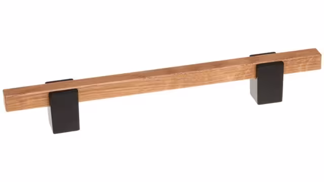 Griff Elsenfeld Metall - Schwarz matt Pulverbeschichtung + Holz - 229 mm lang  vor weißem Hintergrund