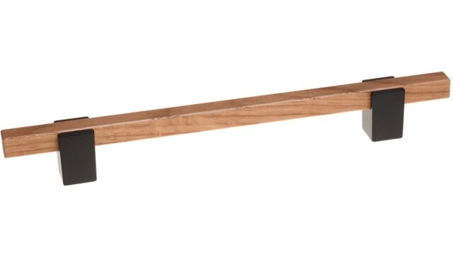 Griff Elsenfeld Metall - Schwarz matt Pulverbeschichtung + Holz - 261 mm lang  vor weißem Hintergrund