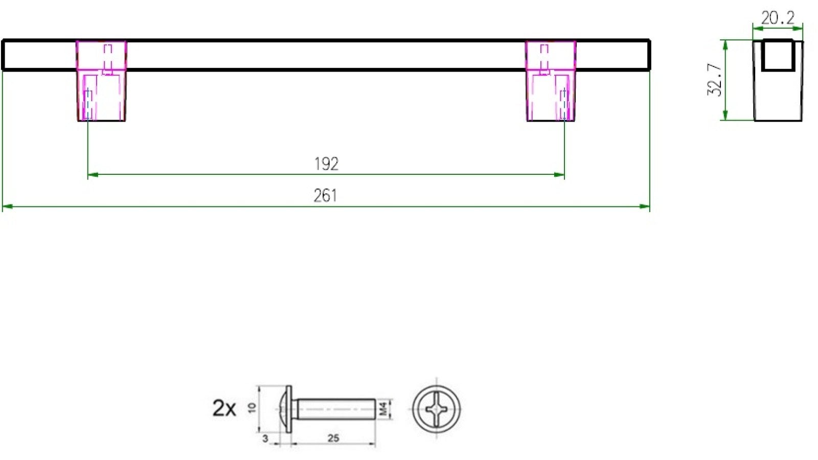 Griff Elsenfeld Metall - Schwarz matt Pulverbeschichtung + Holz - 261 mm lang  vor weißem Hintergrund