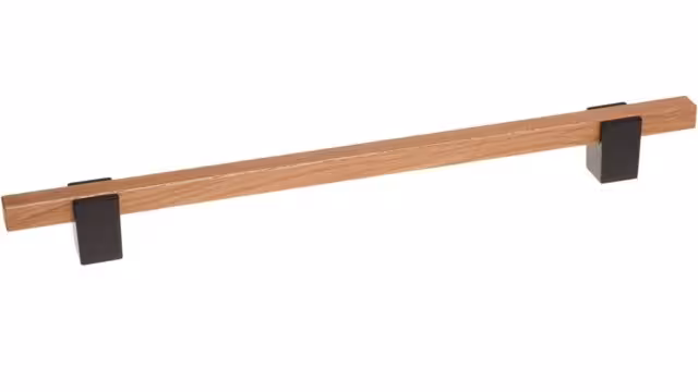 Griff Elsenfeld Metall - Schwarz matt Pulverbeschichtung + Holz - 325 mm lang  vor weißem Hintergrund