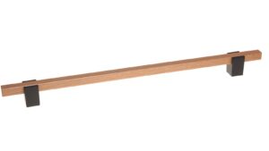 Griff Elsenfeld Metall - Schwarz matt Pulverbeschichtung + Holz - 389 mm lang vor weißem Hintergrund