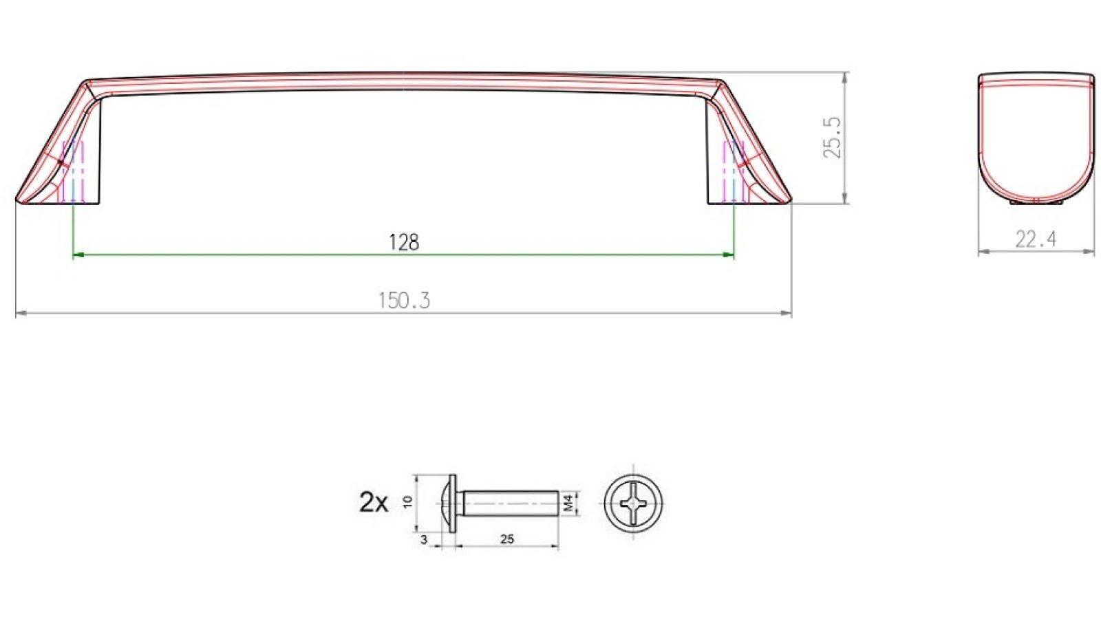 Griff Elze Metall - Graphit Marone Pulverbeschichtung - 1502 mm lang  vor weißem Hintergrund