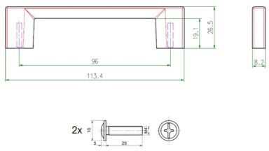 Griff Eslohe Metall - Chrom glänzend galvanisiert - 113 mm lang  vor weißem Hintergrund
