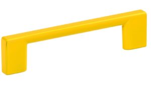 Griff Eslohe Metall - Gelb seiden glänzend Pulverbeschichtung - 113 mm lang  vor weißem Hintergrund