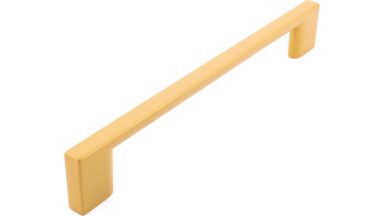 Griff Eslohe Metall - Gold matt Pulverbeschichtung - 188 mm lang  vor weißem Hintergrund