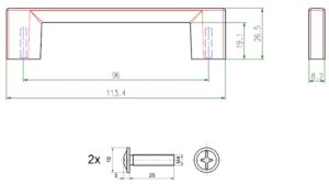 Griff Eslohe Metall - Graphit Marone Pulverbeschichtung - 113 mm lang  vor weißem Hintergrund