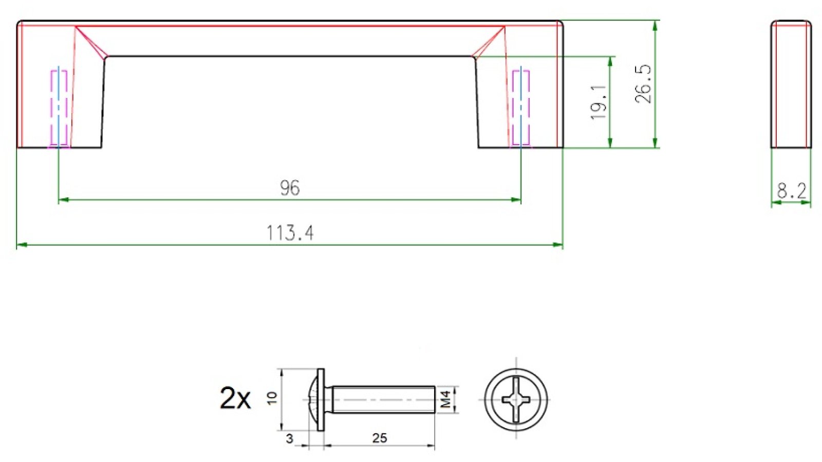Griff Eslohe Metall - Graphit Marone Pulverbeschichtung - 113 mm lang  vor weißem Hintergrund