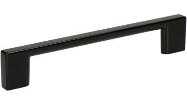 Griff Eslohe Metall - schwarz glänzendes Pulver - 150 mm lang  vor weißem Hintergrund