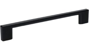 Griff Eslohe Metall - schwarz glänzendes Pulver - 188 mm lang  vor weißem Hintergrund