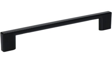 Griff Eslohe Metall - schwarz glänzendes Pulver - 188 mm lang  vor weißem Hintergrund