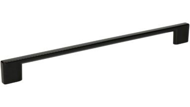 Griff Eslohe Metall - schwarz glänzendes Pulver - 290 mm lang  vor weißem Hintergrund