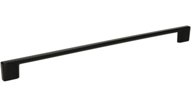 Griff Eslohe Metall - schwarz glänzendes Pulver - 359 mm lang  vor weißem Hintergrund