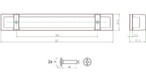 Griff Florstadt Metall - Schwarz matt Pulverbeschichtung - 221 mm lang  vor weißem Hintergrund