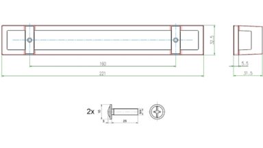 Griff Florstadt Metall - Schwarz matt Pulverbeschichtung - 221 mm lang  vor weißem Hintergrund