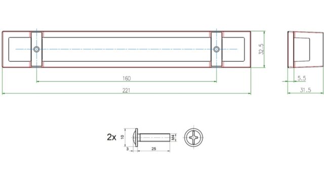 Griff Florstadt Metall - Schwarz matt Pulverbeschichtung - 221 mm lang  vor weißem Hintergrund