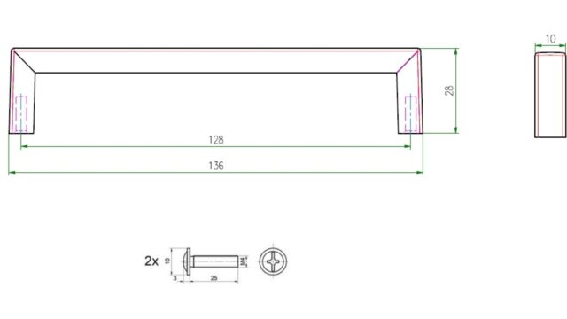 Griff Heringsdorf Metall - Edelstahleffekt - 136 mm lang  vor weißem Hintergrund
