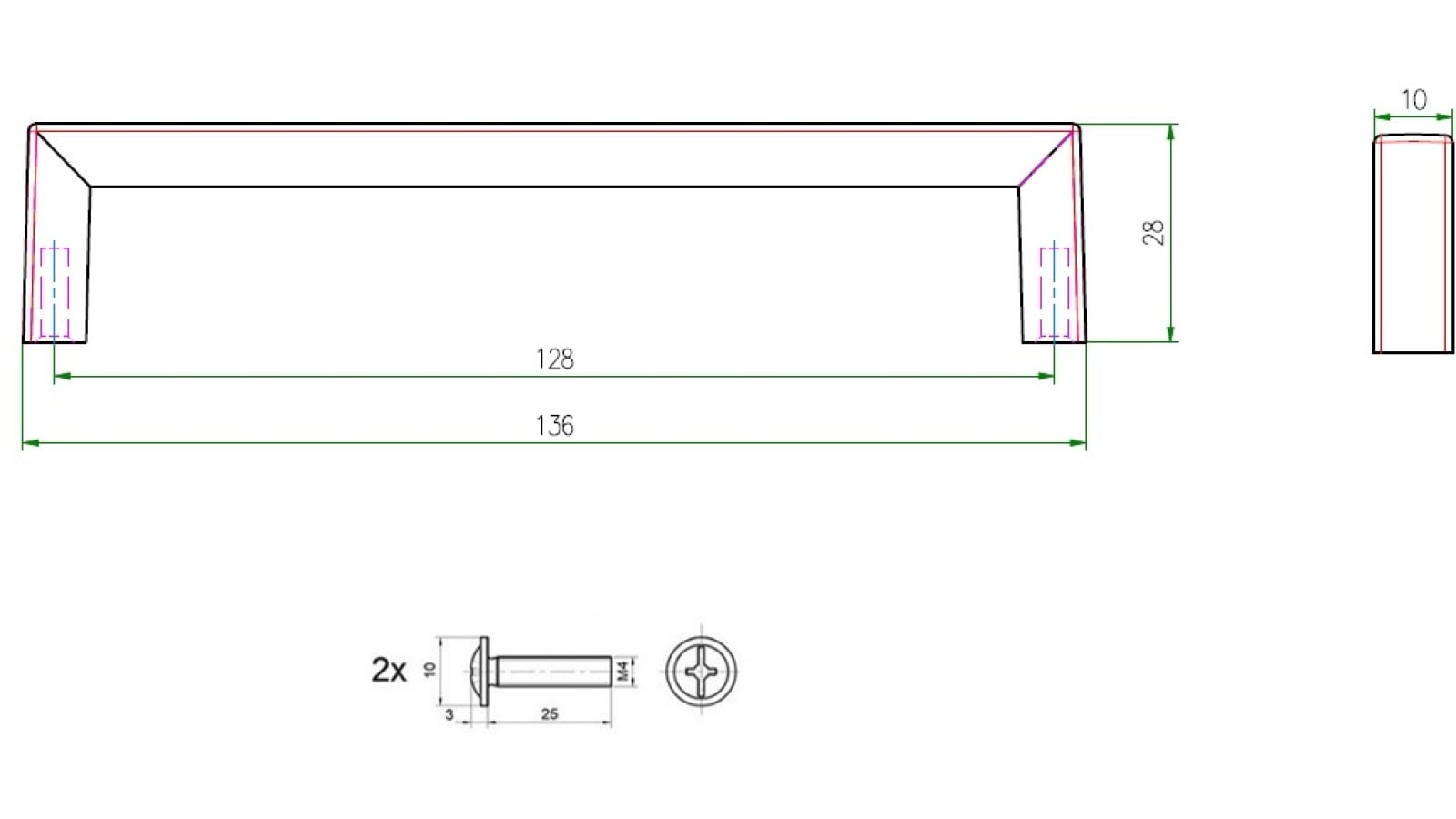 Griff Heringsdorf Metall - Edelstahleffekt - 136 mm lang  vor weißem Hintergrund