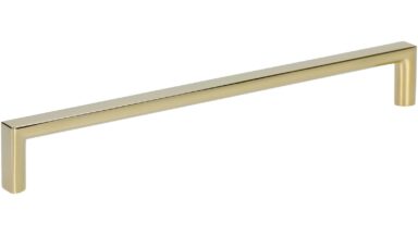 Griff Heringsdorf Metall - Gold glänzend galvanisiert - 200 mm lang vor weißem Hintergrund